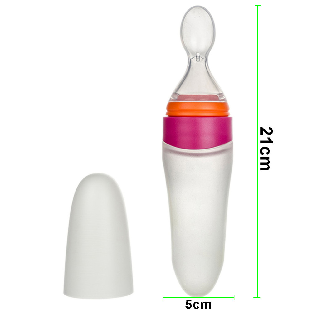 90ml Baby Nursing Bottle Toddler Squeeze Feeder Silicone Spoon