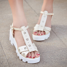 Free shipping women sandals thick with non-slip bottom lace hollow fashion T- toed sandals XFE-0020