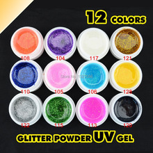 12 Color Glitter UV Gel Builder False Tips Acrylic Nail Art Polish Kit Set