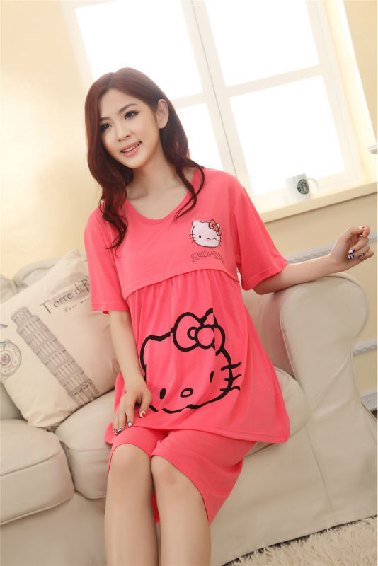 Hello kitty Gray women clothing maternity wear summer dresses for pregnant nursing clothes breast feeding maternity sleepwear 16