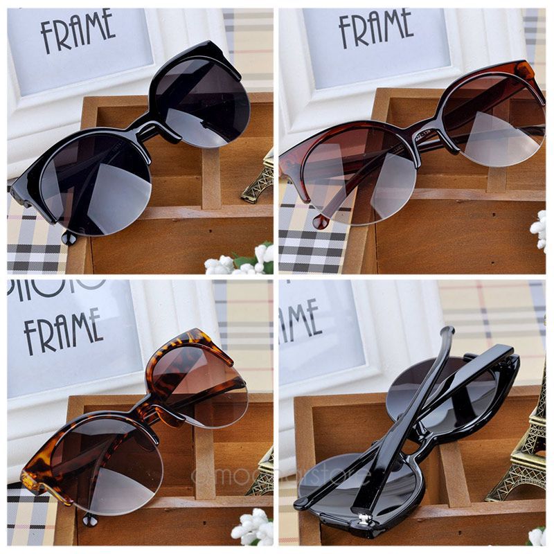 Gafas de sol Vintage Retro Cat Eye Round Sunglasses women Fashion Stylish Semi Rim Eyewear oculos