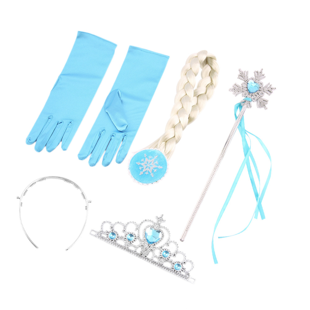 4Pcs/set Princess Elsa Anna Hair Accessories Crown Wig Magic Wand Glove for Kids Party Fast Free Shipping New Selling