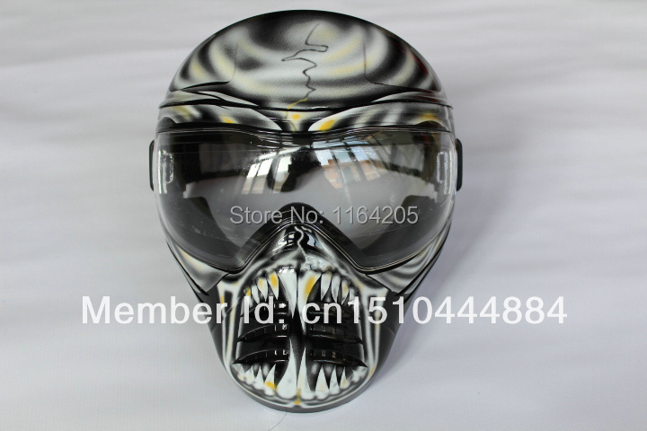 2014 new Awesome full face save phace anti-fog double lens tactical paintball mask protective mask  yellow stripe mask