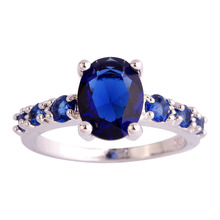 Wholesale Unisex New Arrival Fashion Jewelry Oval Cut Sapphire Quartz 925 Silver Ring Size 6 7