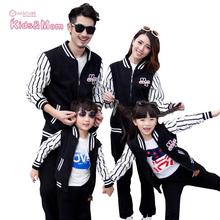 Casual Autumn Winter 2016 New Striped Baseball 2pcs Clothing Set Coat + Pants Mother Father Baby Outfits Family Matching Clothes