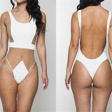 Sexy White Nude Lace Thong One Piece Swimsuit 2015 Swimwear Women High Waist Bathing Suit Bandage