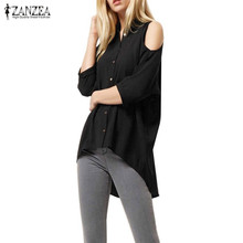 ZANZEA 2016 Women Fashion Shirt Sexy Off Shoulder Chiffon Blouse Casual Loose Solid Turn Down Collar Blouses Tops Blusas
