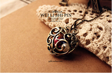 New 2015 Fashion Vintage Jewelry Temperament Hollow Out Color Carved Pearl Bead Heart Pendants Women Necklace