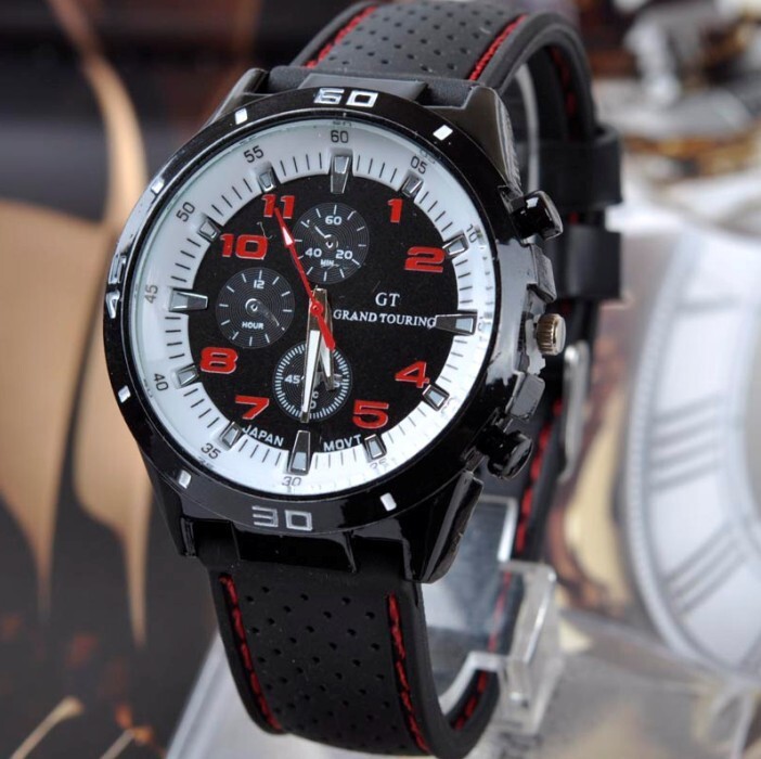 Brand New Men's Fashion Sports Car Line Strap Silicone Quartz Outdoor Sports Watch Waterproof Alloy Wristwatches