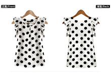 2016 new women Summer polka dot blouse ruffle ruffled pleated chiffon short-sleeve shirt female plus size chiffon top female