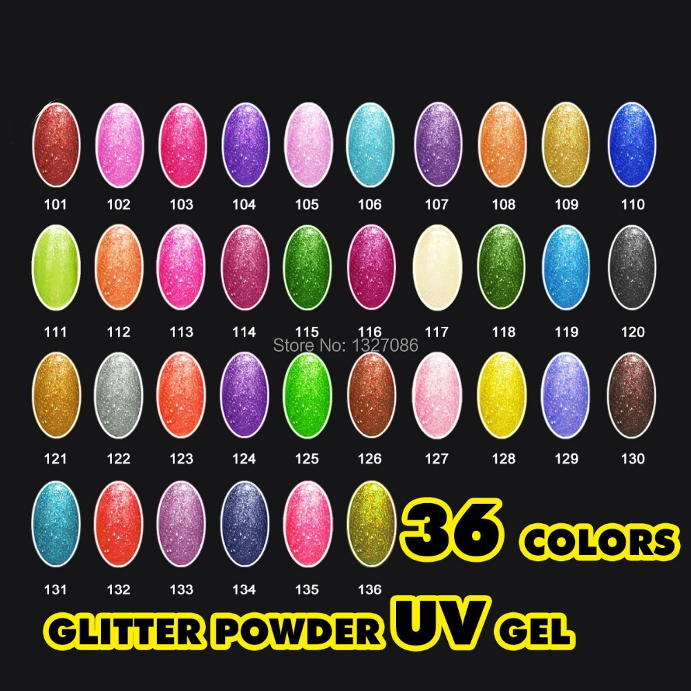 36 Glitter Colors UV Gel Nail Tips Pure Fine Shiny Cover French Manicure Set high quality