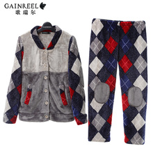 Song Riel autumn and winter fashion cozy flannel pajamas men and women couple thick outer wear