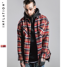INFLATION Fear Of god long Sleeve Brushed Tartan casual shirt tyga hiphop streetwear men’s plaid check flannel shirt