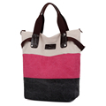 Canvas Patchwork Contrast Color Women Simple Casual Tote Preppy Style Fashion Splicing Hand Bag Panelled Durable