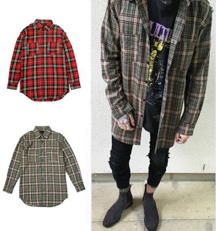 Streetwear punk font b tartan b font brand clothing men clothes korean extended green red checkered