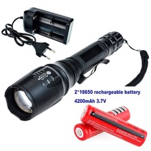 Zoomable LED Flashlight 2000 Lumens CREE XM-L T6 Lantern Light 5-mode Strobe SOS High Power Light Waterproof Torch 18650 Charger
