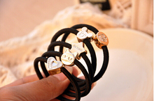 10pcs 10style 55mm Gold Plated Black Elastic Ponytail Holders Hair Accessories For Girl Women Rubber Band