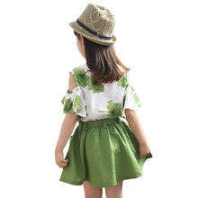 Girls Skirts Set 2015 Summer Hot Girl Skirt Sets 2 Pieces Chiffon Maple Short sleeve Shirt