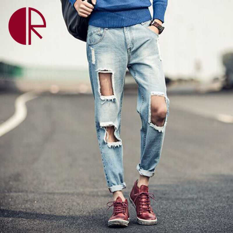 2016 nuevo reloj para hombre vaqueros de diseño moda hombre lamentando corte agujero Denim Socail guapos hombre Swag pantalones de Jean high Street Denim