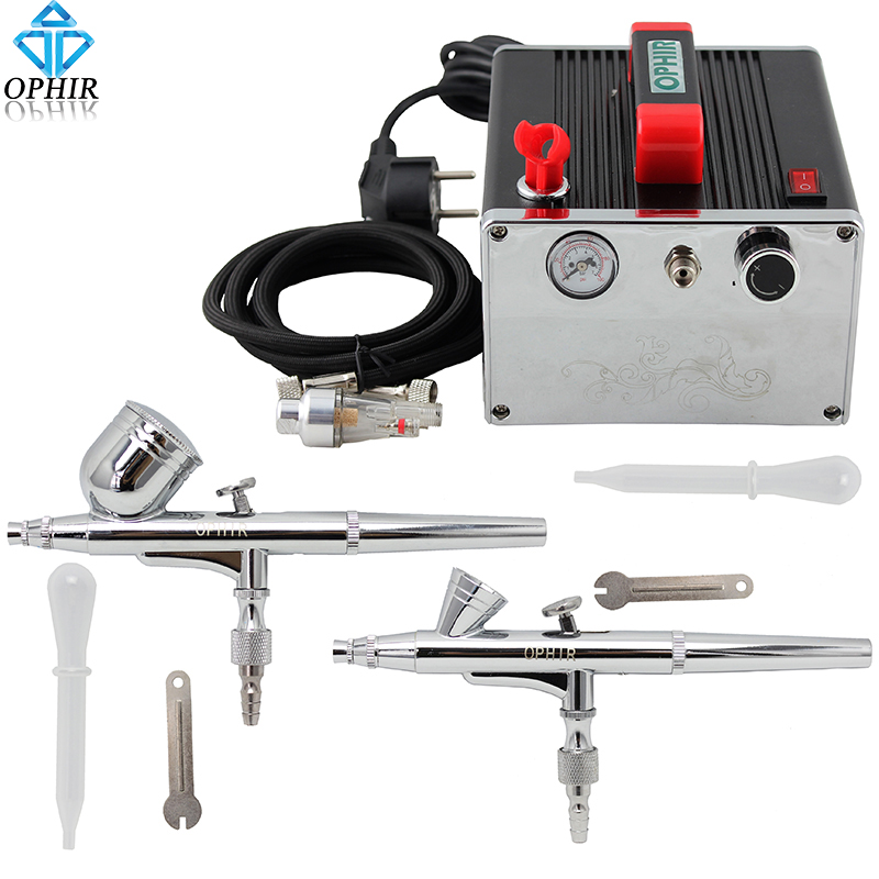 2014 OPHIR 0.2mm 0.3mm Dual Action Airbrush Kit with Air Compressor Set for Nail Art 110V,220V#AC091+AC004A+AC073