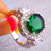 Luxuriant Emerald Quartz White Topaz 925 Silver Ring Size 7 8 9 10 Fashion Women Bridal