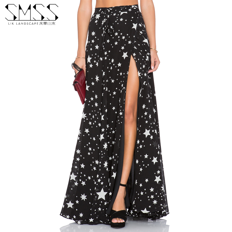 Fashion 2016 Skirts Women Spring Summer Style Black Vintage Long Skirt High Waist Start Printed ... Fashion 2016 Skirts Women Spring Summer Style Black Vintage Long Skirt High Waist Start Printed ...