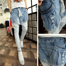 2016 Cool Blue White ripped skinny jeans men Rock punk harem pants