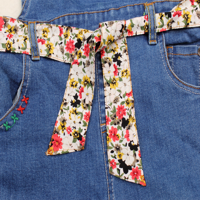 Autumn Spring Korean Style Jeans Baby Girls Clothes Children Denim Overalls Girls Fashion Salopette with Belt (11)