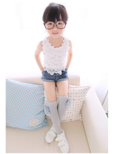 Girls Lace Shirts Blouses for Summer style 2015 Children Floral Cotton Tops Clothing Princess Kids clothes