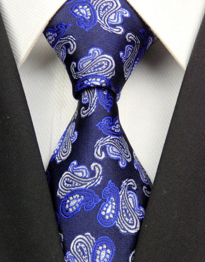 NT0317 Navy White Paisley New Man s Jacquard Woven Silk Polyester Tie Classic Business Wedding Fashion