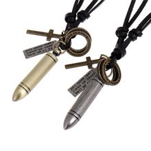 2015 Vintage Steam Punk Statement Necklace Pendant Bullet Leather Necklace For Women Men Fine Jewelry Wholesale