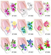 60Sheets XF1061 XF1120 Nail Art Flower Water Tranfer Sticker Nails Beauty Wraps Foil Polish Decals Temporary