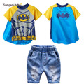 2016 Batman children sets summer fashion baby cotton denim jacket children set t shirt jeans shorts