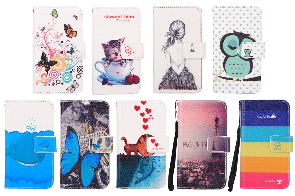 Cartoon Painting Drawing PU Stand Wallet Leather Cover Cases For Fly FS501 Nimbus 3 Mobile Phone Case + Lanyard gift