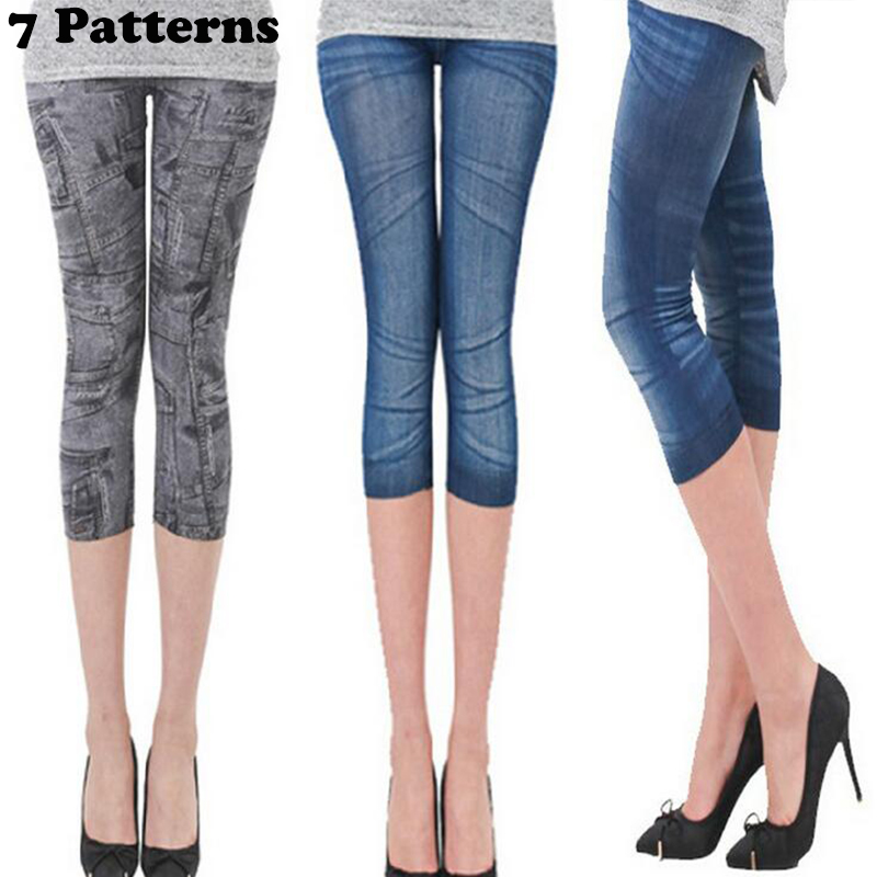 女性用 Womens Lifelike Flowers Denim Print Fake Jeans Leggings