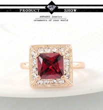 Retro Imitation Ruby Wedding Ring Real 18K Rose Gold Plated Genuine SWA Stellux Austrian Crystal Sparkling