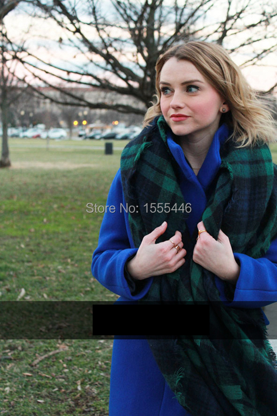 2015 Hot Selling Spain Fashion Blue Plaid Winter Infinity Scarf Imitation Cashmere font b Tartan b