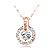Women Jewelry Classic Necklace Real 18K Rose Gold Plated  Genuine Austrian Crystal Round Pendant Necklace NL0455-A