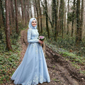 Muslim Light Blue Long Sleeve High Neck Evening Dress Muslim Women Long Formal Gowns Arabia Evening