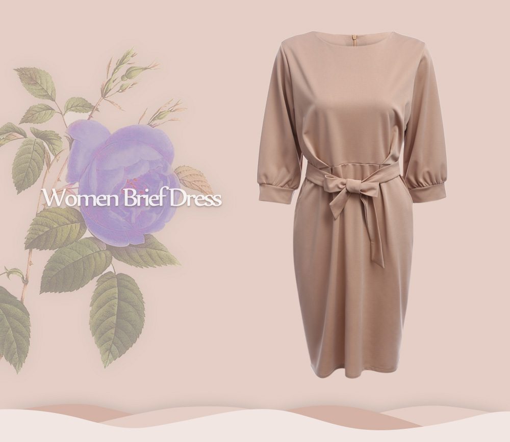 VESTLINDA Bodycon Dress Summer Sundresses Women O Neck Lentern Sleeve Sashes Brief Solid Knee Length Midi Dress Vestido De Festa 12