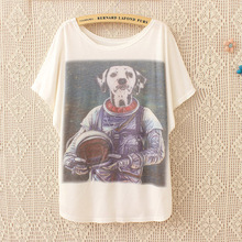 Harajuku Fashion Loose Summer Style t shirt Women 2016 New Aerospace Cute Dog Print Casual Women Tops Tees Fashion T-Shirt