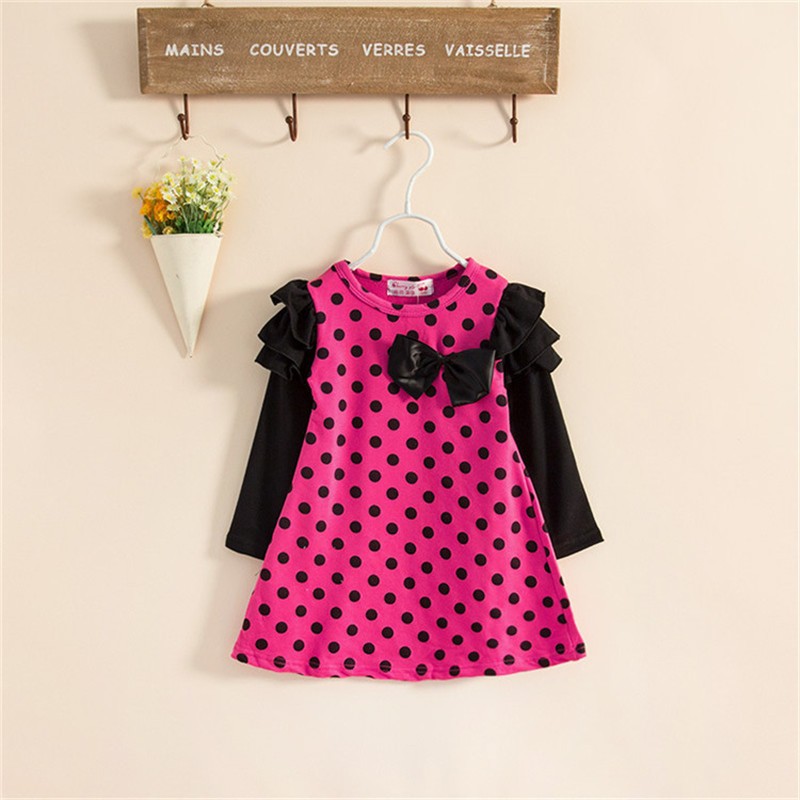 2014-New-Girl-Dress-Spring-Autumn-bow-princess-dress-Children-clothes-Dot-long-sleeve-2-colors (1)