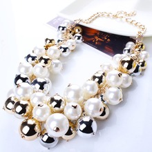 Starry Beads Gold Plated Chains Imitation Pearl Necklace New Resin Necklace for 2015 Women Brand Jewelry
