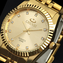 Chenxi marca oro acero inoxidable de cuarzo relojes oro diamantes artificiales delgado reloj de hombre reloj militar relogio masculino