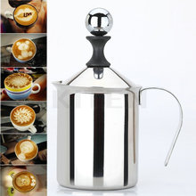 Wholesale Stainless Steel Pump Silver Milk Frother Creamer Foam Cappuccino 400ML Coffee Double Mesh Froth Screen Free Shipping