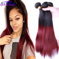 Ombre Brazilian Hair Straight 3PCS 1B 99J dark roots Burgundy end red Human Hair Weave Bundles