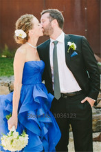 Vestidos de noiva 2015 Royal Blue Wedding Dresses Women Summer Long Elegant Handmade Boat Neck Spring