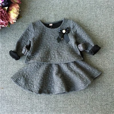 wholesale (5pcs/lot) 2015 WINTER GREY LONG SLEEVES SHIRT AND SKIRTS  for child girl
