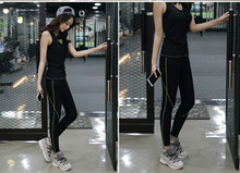 2015 Korea was thin Absorbent Quick Dry black Waist stripe sports and fitness exercise sexy high