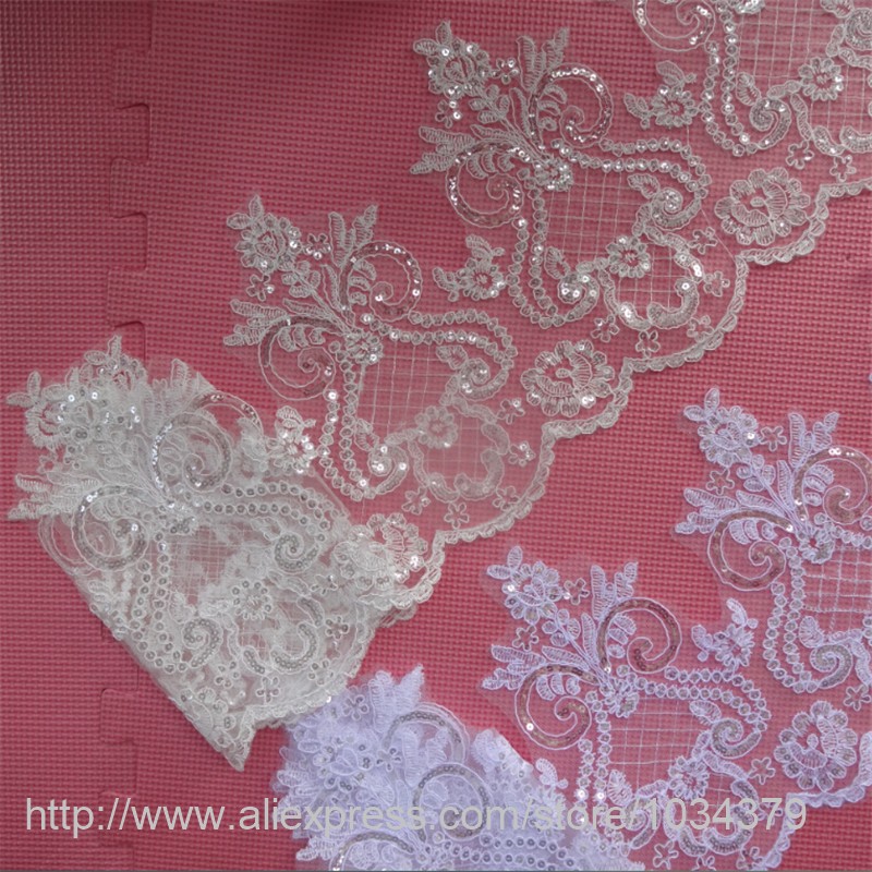 Description Picture 5 of itemDelicate 1yard 24cm Sequins Ivory White Fabric Flower Venise Venice Lace Trim Applique Sewing Craft for Wedding Dec. LW0061